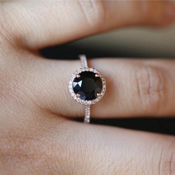 *NEW 18K Rose Gold Diamond Halo Black Onyx Ring - Picture 2 of 5
